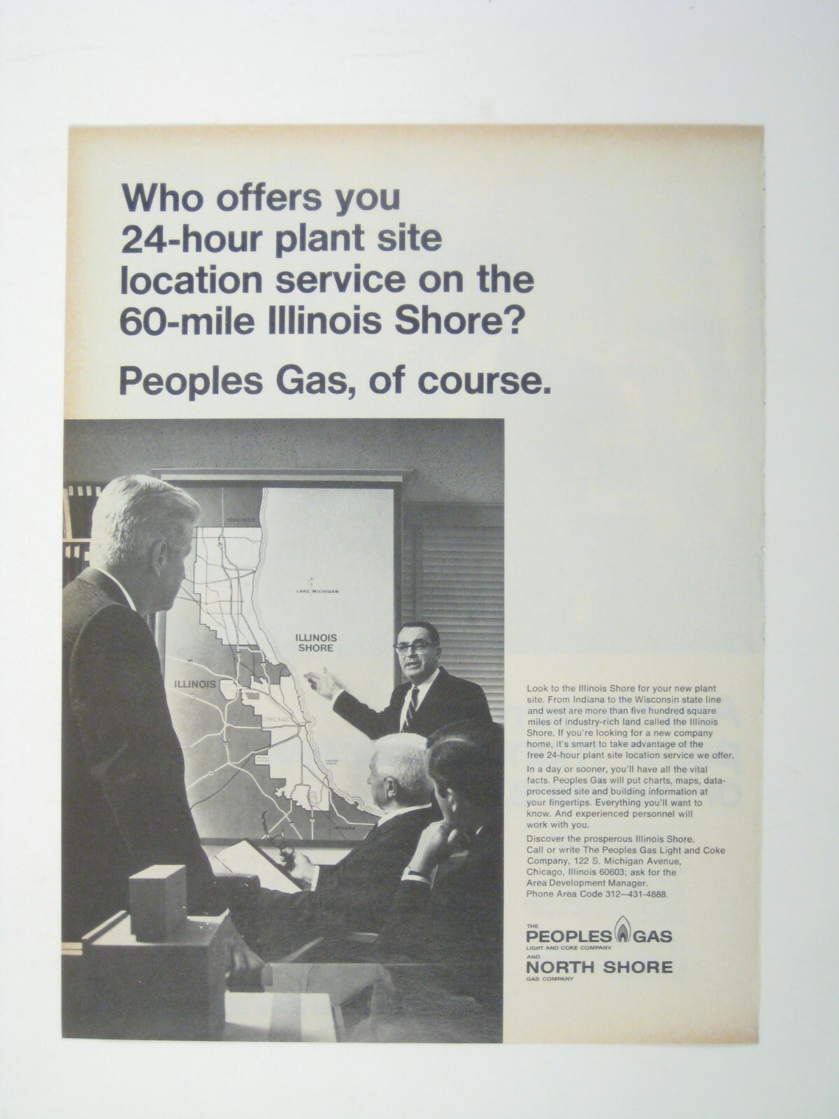 Vintage Peoples Gas North Shore Gas 24 Hour Plant Illinois Print AD 1968