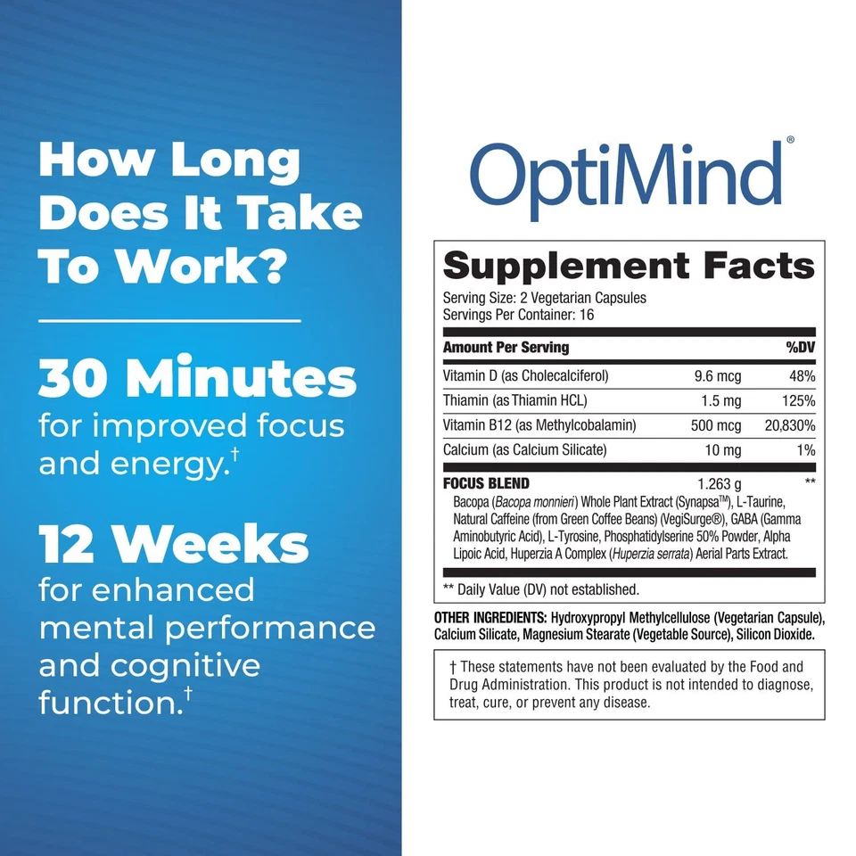 Optimind Nootropics Brain Booster Supplement | Mejorar el enfoque y la cognición Im... Foto 2 de 4