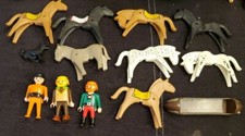 1974 Geobra Vintage PLAYMOBIL Lot of 14- Canoe - horses - dog donkey People
