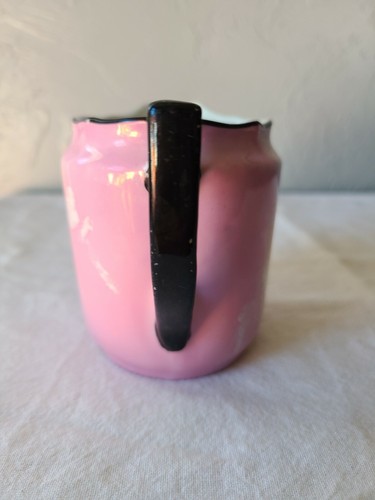 Vintage Bavaria Porcelain Creamer Pink/White Exterior, White Interior, Black Rim - Picture 4 of 9