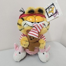 Vintage Garfield w/Pooky Plush Dakin 9" 1978 Pajamas, Cap, Bunny Slippers