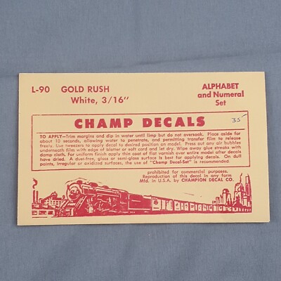 Champ Decals L-90 Gold Rush Font White 3/16'' Letters Numbers HO N O Scale