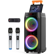 Wireless Karaoke Machine+2 Mics Bluetooth Party Speaker Dance Studio Speaker Set