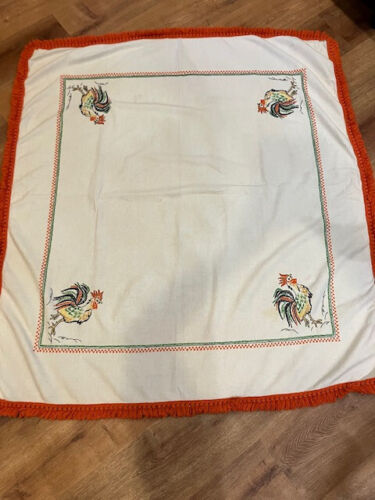 Vintage Handmade Fringed Embroidered Tablecloth 54x59 - Picture 10 of 11