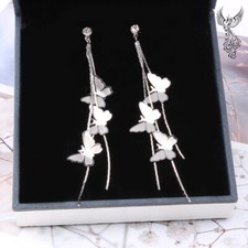Silver Plated Butterfly Cascading Tassel Earrings 88mm 347