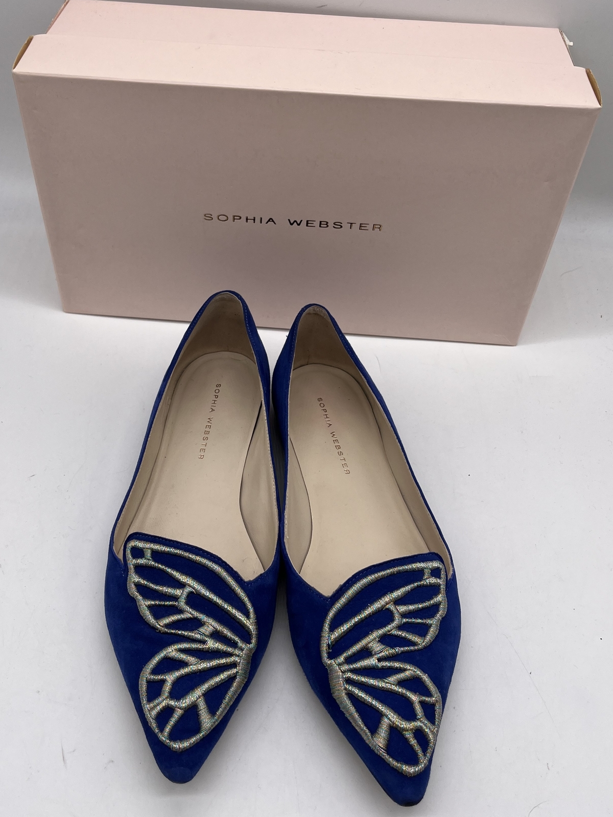 SOPHIA WEBSTER Womens White Butterfly Comfort Butterfly Round Toe Platform Slip On Leather Flats Shoes