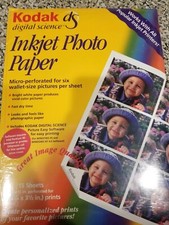 KODAK INKJET PHOTO PAPER for 90 wallets 6 per sheet 8.5"x11" on home printer