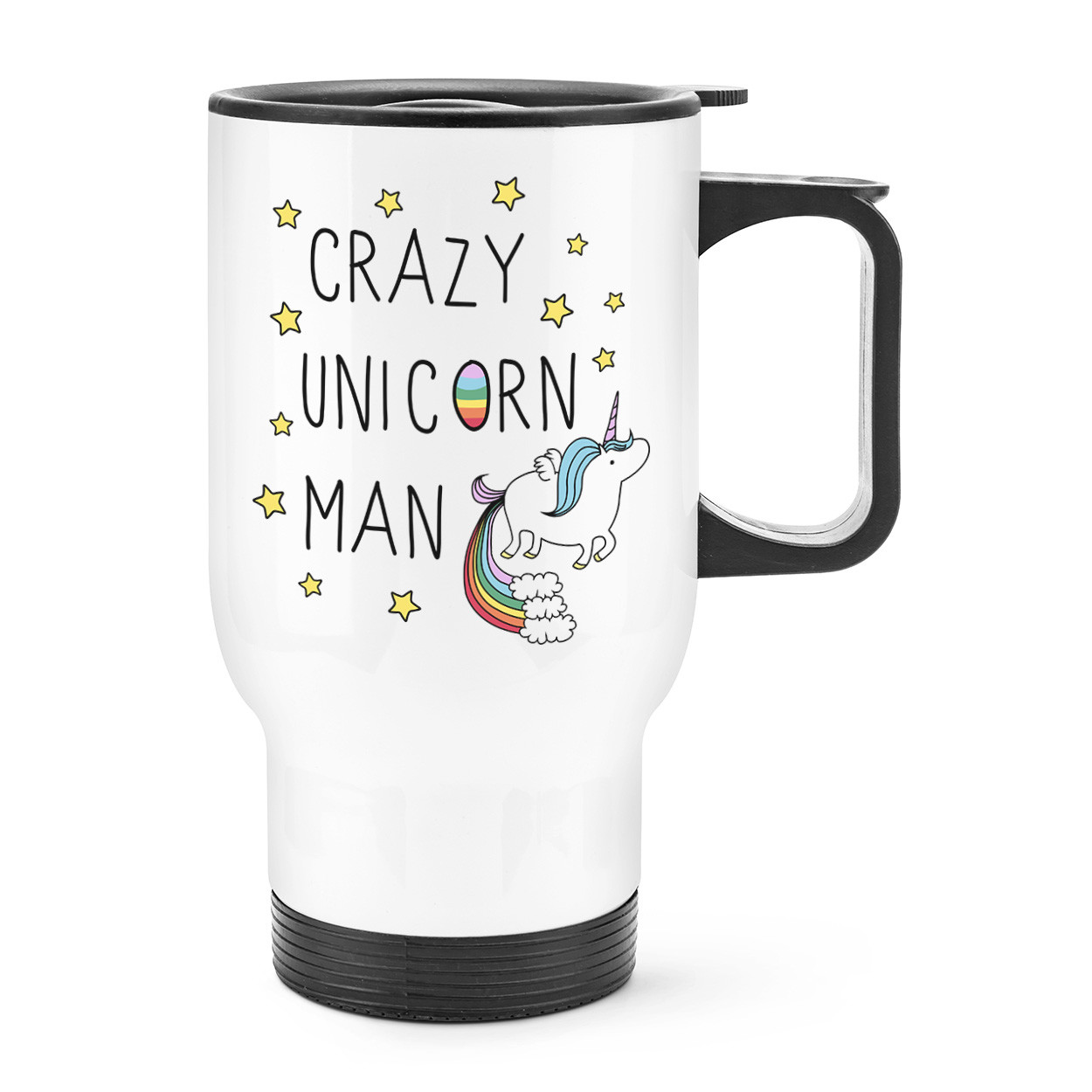 Crazy Unicorn Man Travel Mug Cup With Handle - Funny Animal Thermal Flask