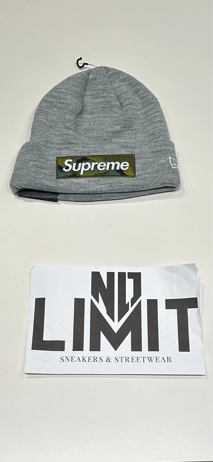 NEUF Supreme New Era Box Logo Beanie Stone ENVOI RAPIDE