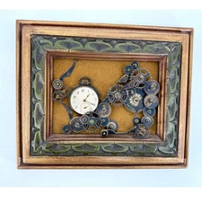 Shelly Rosenthal 3D Steampunk Pocket Watch Collage Framed Art Signed