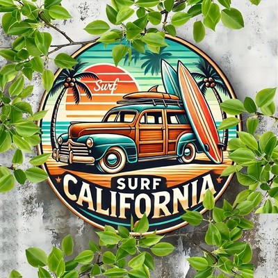 Round Tin Metal Sign Vintage Surf California Wall Art Decor 8x8 | eBay