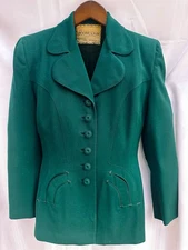 Forstmann Woman's Vintage 40’s Green Wool gabardine Suit