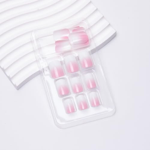 24 Stück Ombre Press on Nails Medium Square Acryl Fake Nails Pink Weiß Style34 - Bild 6 von 7