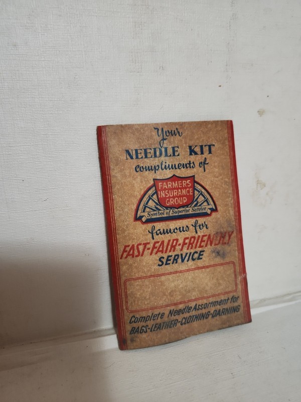Vintage promotional farmers, insurance group sewing needles kit