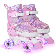 Quad Roller Skates 4 Sizes Adjustable Flashing Wheels - Indoor Outdoor Fun