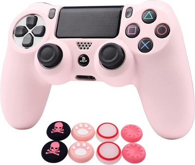 Pink PS4 Controller Skin Cover  Silicone Protector with Thumb Grips & Caps