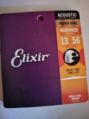 Elixir Nanoweb Phosphor Bronze Acoustic Guitar Strings, Medium 13-56
