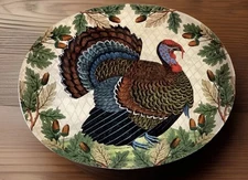 John Derian Turkey Oval Stoneware Platter 18.5"x14.5" NEW Thanksgiving Heavy-