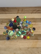 Lot Of 48 Vintage Cat's Eye And Other Assorted Glass Marbles