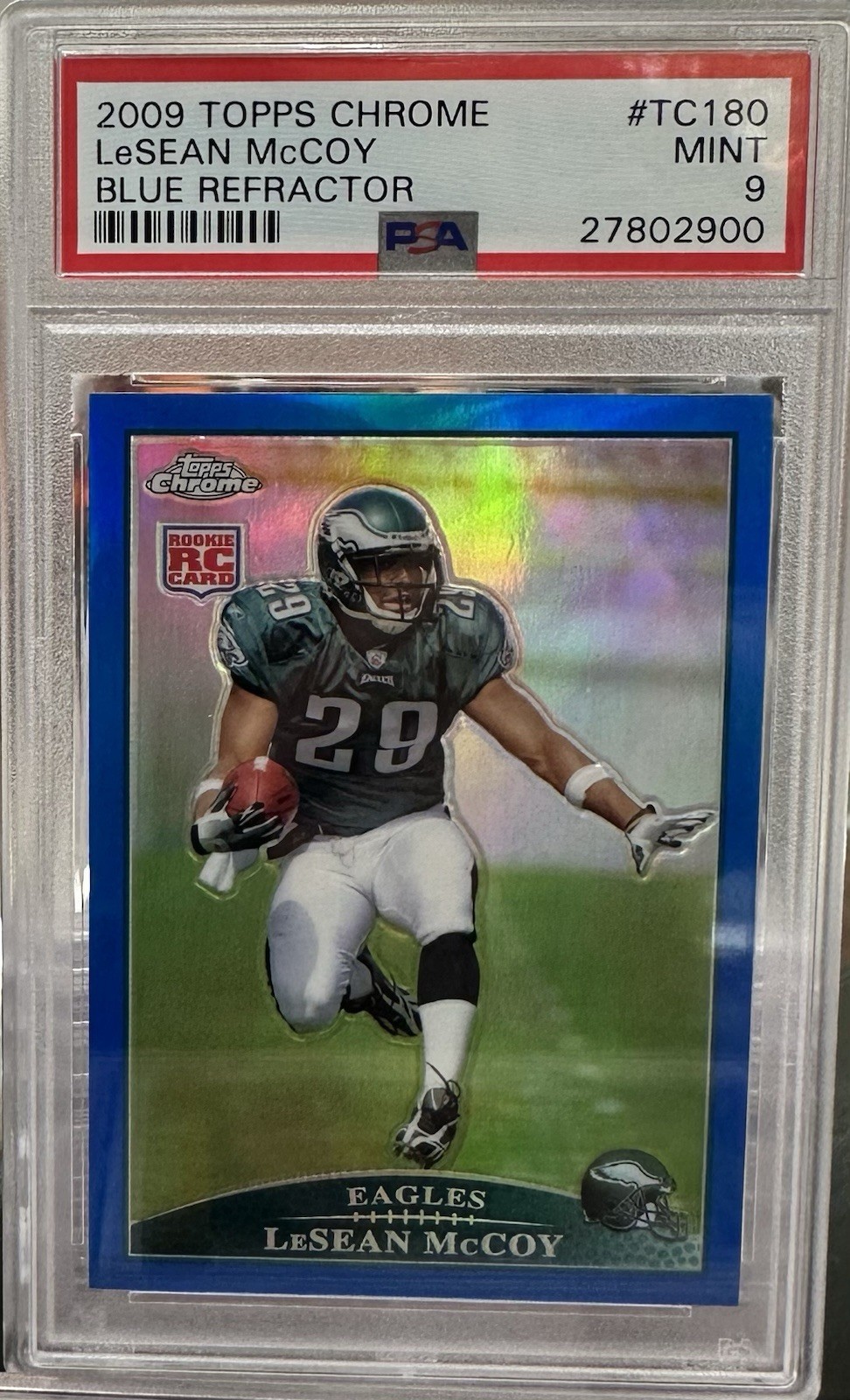 2009 Topps Chrome LeSean McCoy RC Blue Refractor Rookie #TC180 Eagles PSA 9