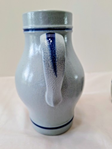 Vtg Handarbeit Pottery Salt Glazed Stoneware Cobalt Pitcher Set Of 6 Glasses - Picture 3 of 9
