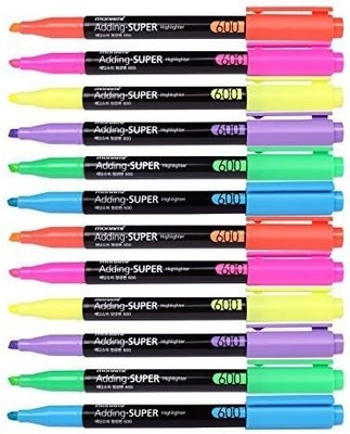 Monami Adding Super 6 Color Set Highlighter Pen Marker Fluorescent Text Liner
