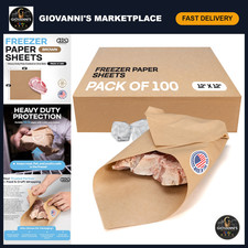 Brown Freezer Paper Sheets 12" x 12" - 100 Pack, USA-Made, Ideal for Food Storag