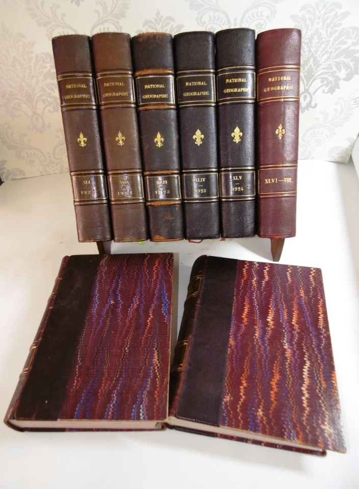 8x National Geographic Bound Journals 1922-1926, Tooled Leather Spines, Antique - Image 2 of 4
