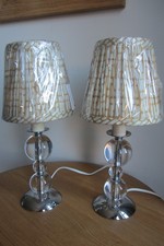 PAIR OF LAURA ASHLEY VINTAGE ACRYLIC SPHERES/CHROME  LAMP BASES WITH NEW SHADES