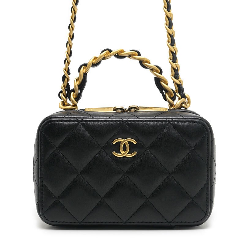 CHANEL Black Lambskin Matelassé Chain Shoulder Bag 2-Way
