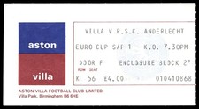 Ticket 1982 Aston Villa vs. RSC Anderlecht Champions Cup  46626