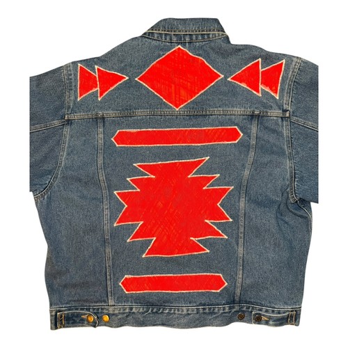 Vtg Selvedge Sanforized Men’s WRANGLER Denim Jkt Red Patch Embroidered - Picture 6 of 11