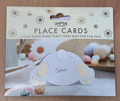 6 Platzkarten Tischkarten, Ostern, Motiv Hase weiß/ gold foliert, von Ginger Ray
