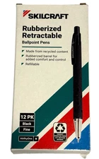 12 Skilcraft - Rubberized Retractable Pens - Black Ink - Fine Point - 1 Dozen