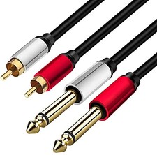 2 x 6.35 mm to 2RCA Cable 20 ft,Dual 1/4 inch TS Stereo Jack Male to 2 RCA Ma...