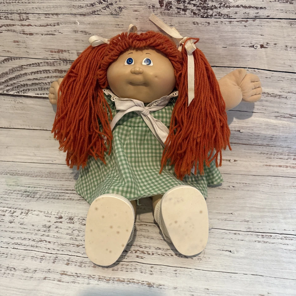 Cabbagepatch Kids Vintage 70/80 Hilo Rojo Pelo Ojos Azules Conjunto Original Firmado Foto 3 de 4