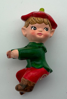 Vintage Porcelain Christmas Elf Pixie Candle Hugger Japan
