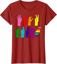 Subtle Anti Trump Asl Sign Language Lgbtq+ Resist Ladies' Crewneck T-Shirt