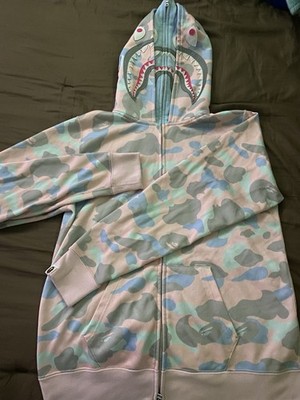 A Bathing Ape Shark Face Pink Camouflage Fleece Full Zip Hooded Hoodie Size M