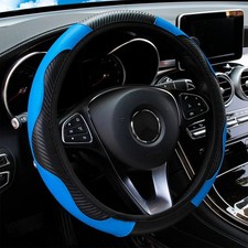 Car Steering Wheel Cover Red Black Leather Anti-slip For 1538cm Carbon Fiber