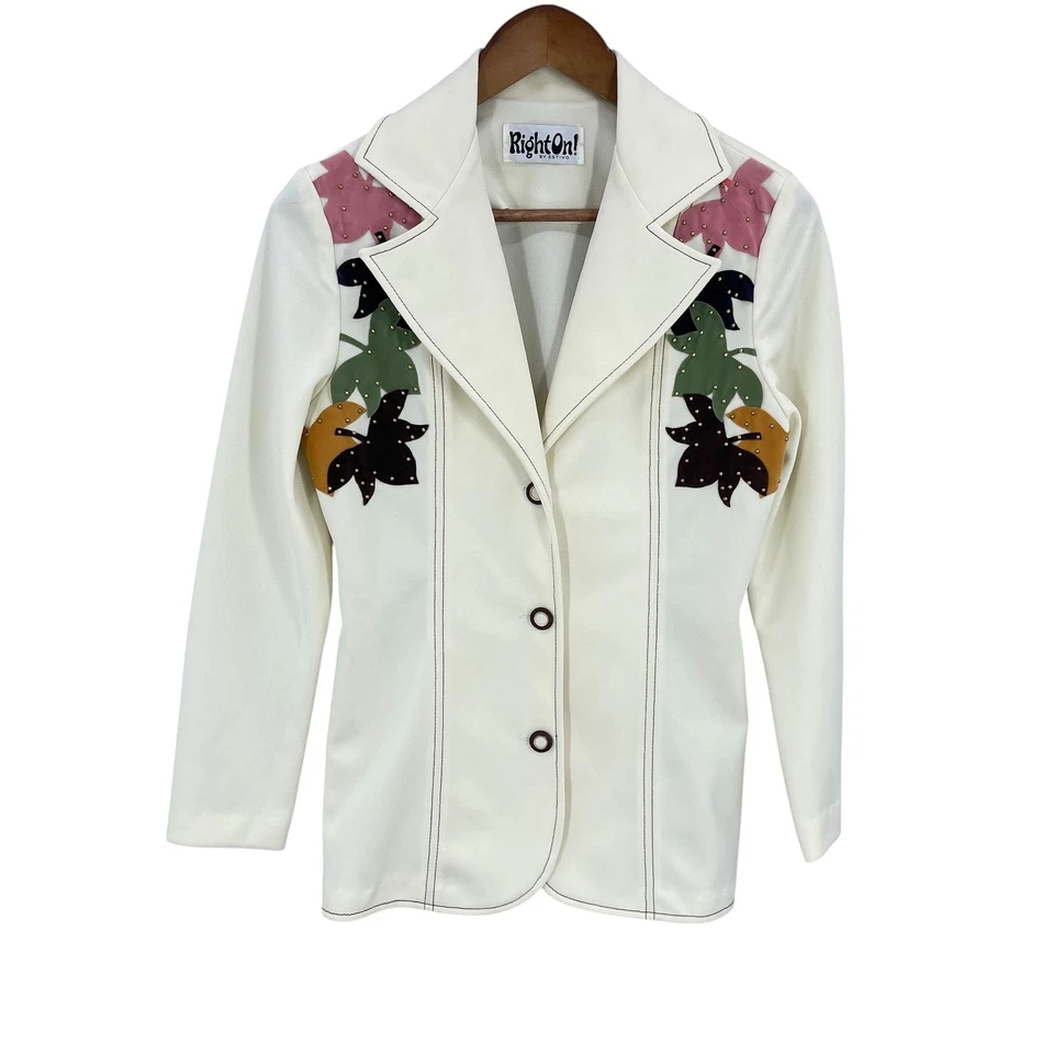 Blazer Boho Vintage Mujer Apliques Tachonado Retro Occidental Único Elegante Talla S/M Foto 3 de 4