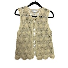 90s Vintage Open Knit Crocheted Open Front Vest Women  s Large Boho Cottagecore