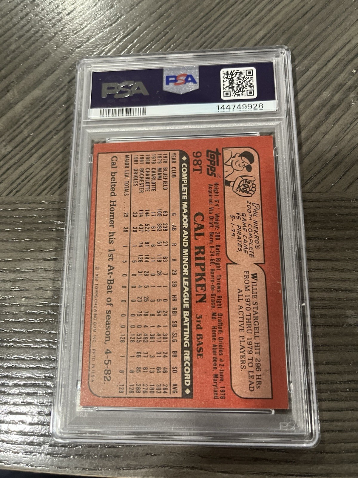 1982 Topps Traded Cal Ripken #98T (RC) PSA 6 view 2