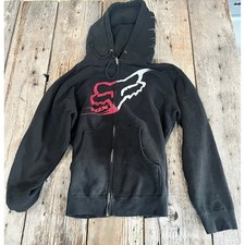 Fox Racing Mens Small Black Zip Up Hoodie Red White Logo Motocross Sweatshirt