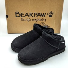 BEARPAW Kamala Women s Genuine Suede Leather Fur Lined Slip-On Shoe Black NEW
