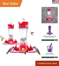 Set of 2 Glass Hummingbird Feeders with Ant Moat & Easy Clean Design
