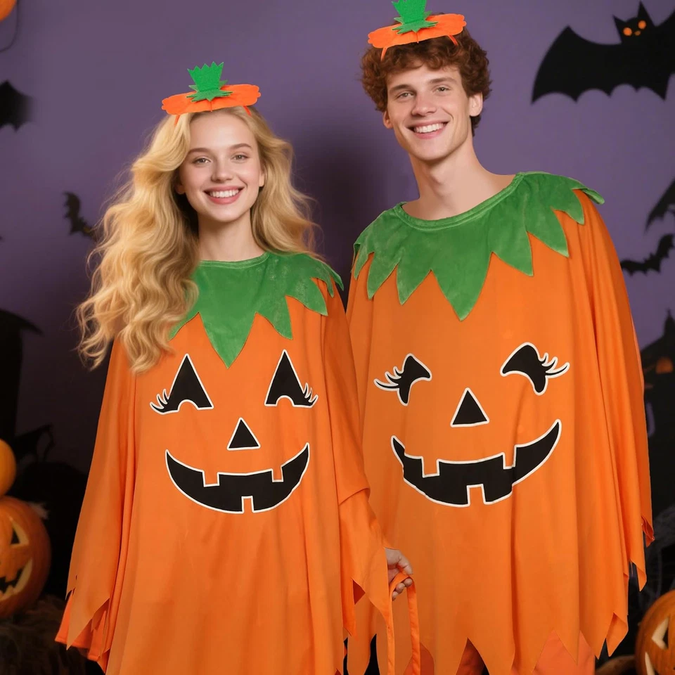 5PCS Pumpkin Costume Women with Cape Headband Socks Bag Stickers Adult Halloween - Image 4 of 4
