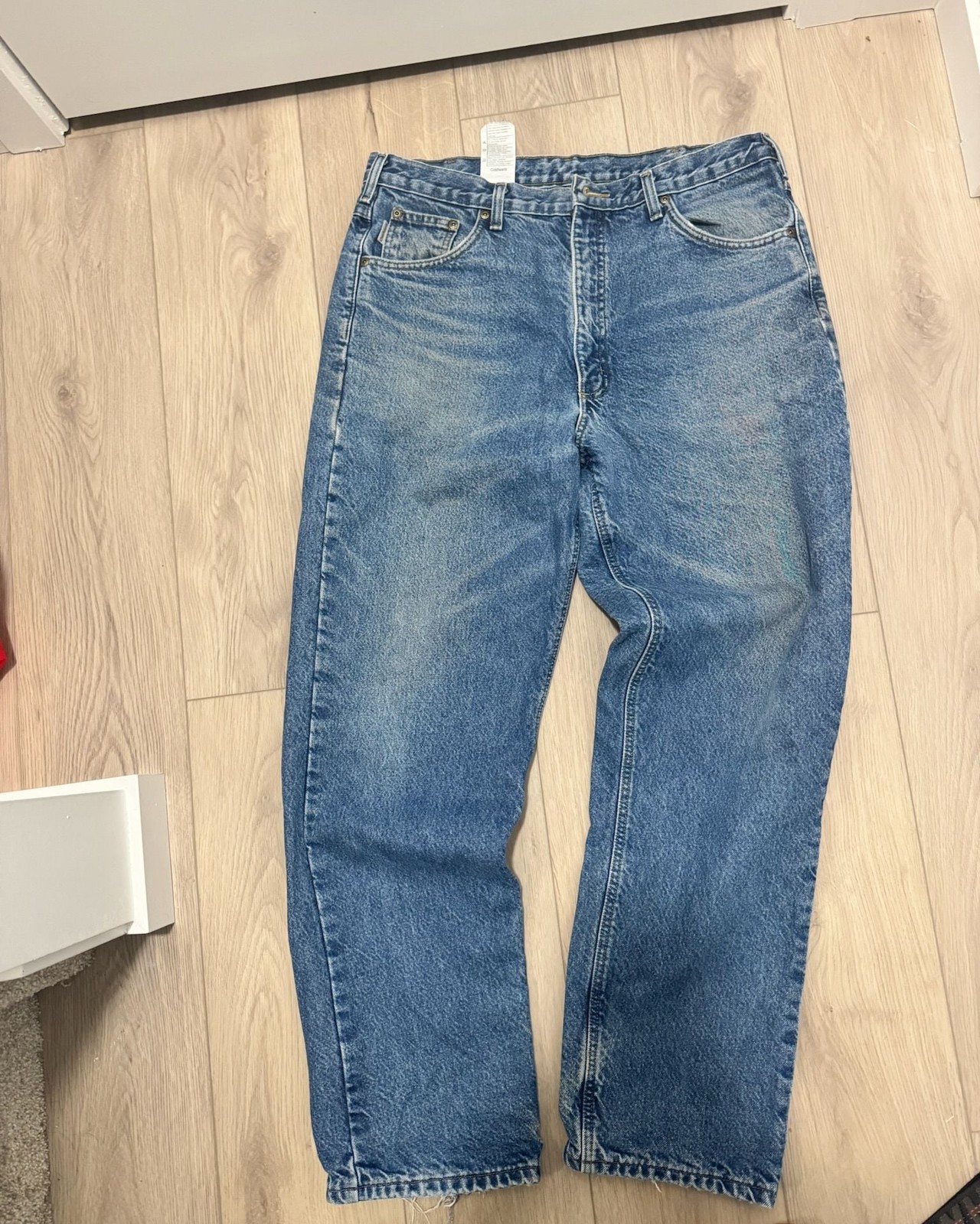 Vintage Carhartt Blue Flannel Lined Straight Leg Denim Work Jeans