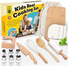 Wooden Safe Real Cooking Tool Set for Kids Toddler Teen Montessori Kitchen Acc