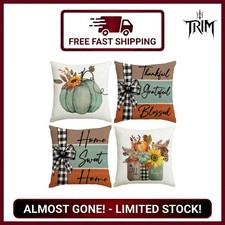 Fall Pillow Covers 18x18 Set of 4 Rustic Indoor Outdoor Decorations Fall Deco...